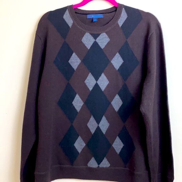 Men’s Vintage Argyle Wool Sweater ML/Material London - Picture 1 of 4